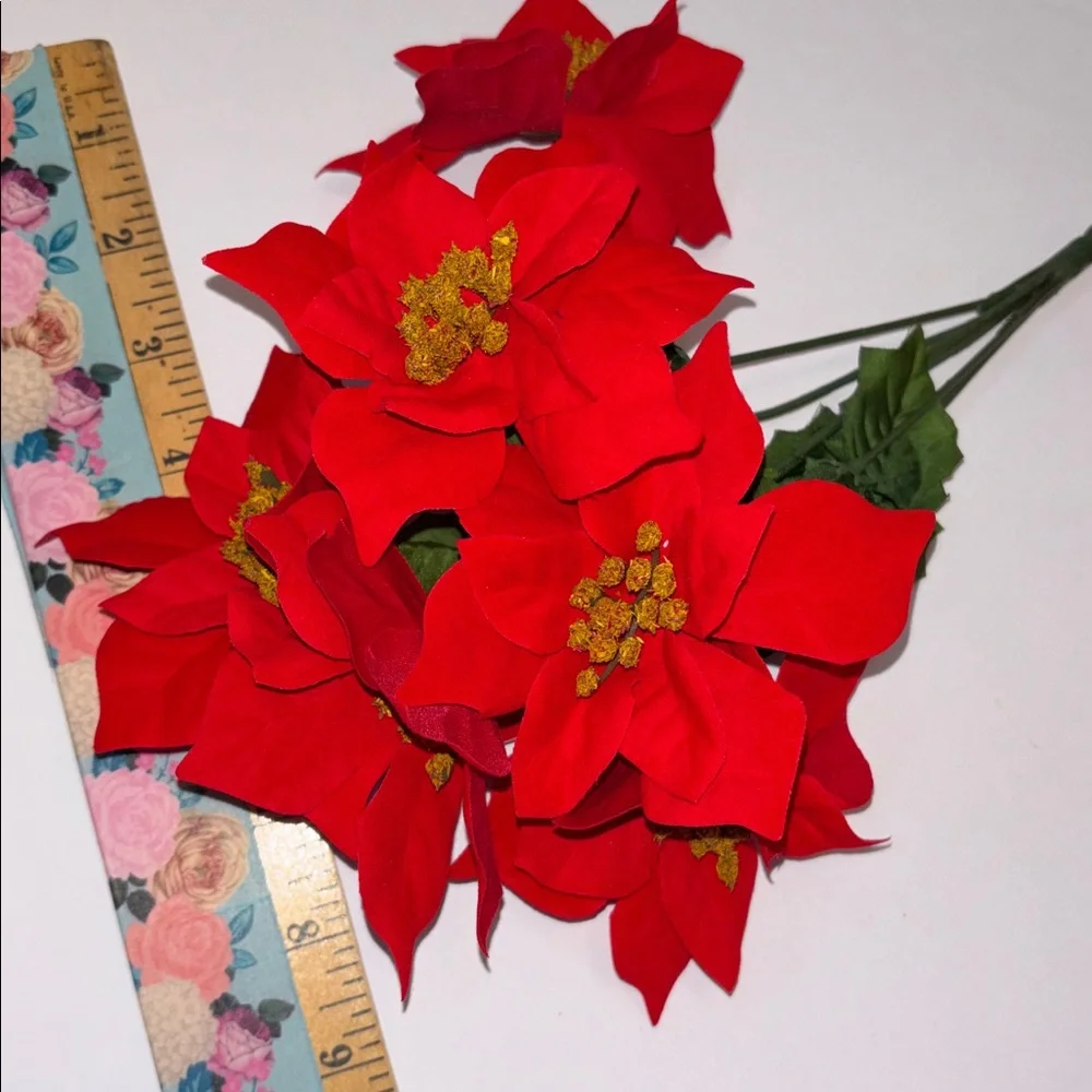 Red Poinsettia Floral Stems Holiday Bouquet RED POINSETTIAS SET OF 6 Poinsettia